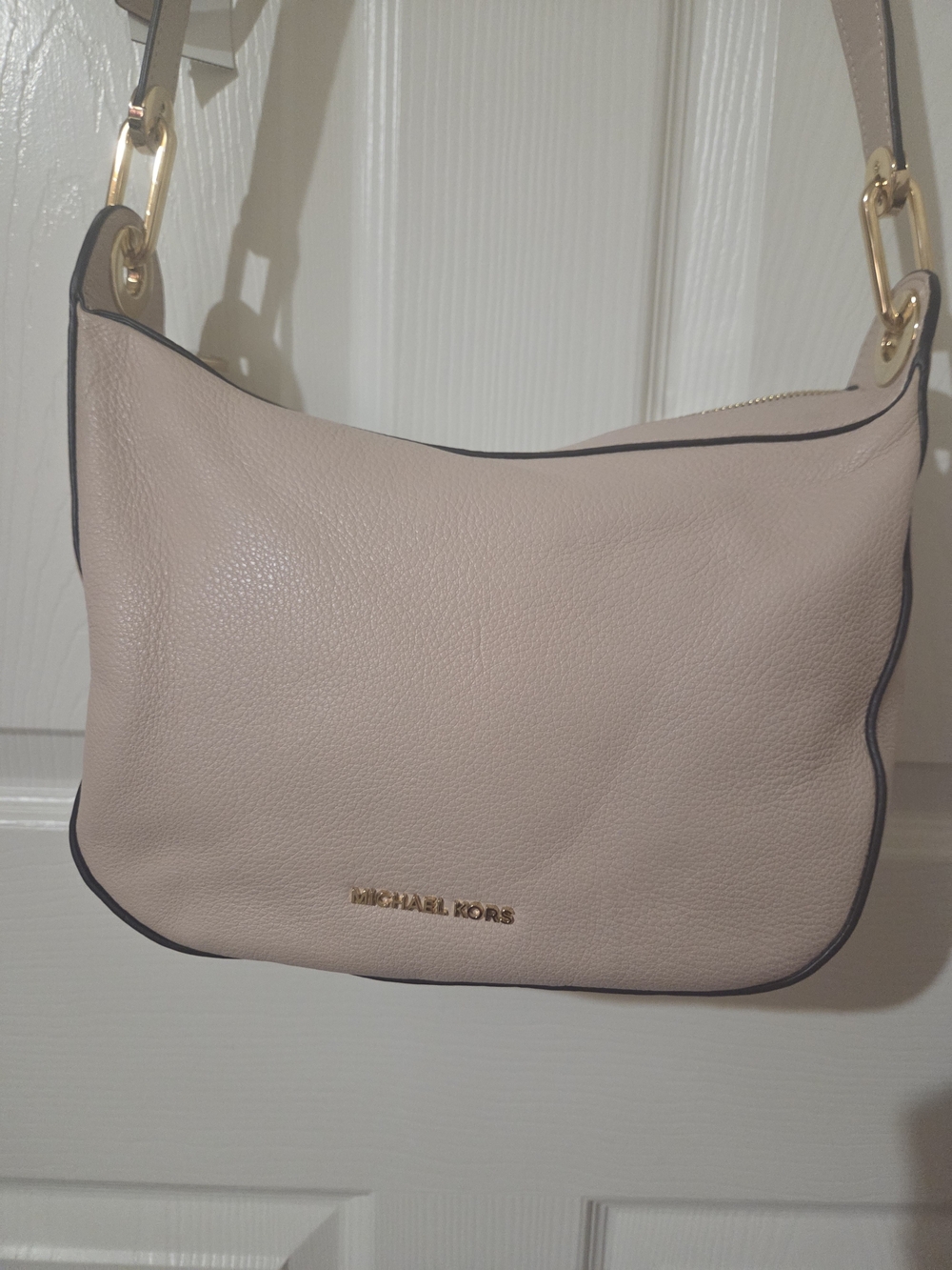 Michael Kors Pebbled Leather Shoulder Bag in Blush Pink with Black Trim